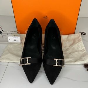 Hermes Ballerine Femme Douce Chevre Flats-Black Satin-Size 36